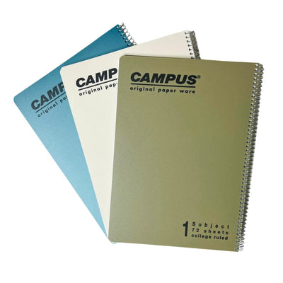 מארז שלוש מחברות חשבון ספירלה A4 CAMPUS (ירוק, כחול, בז׳)