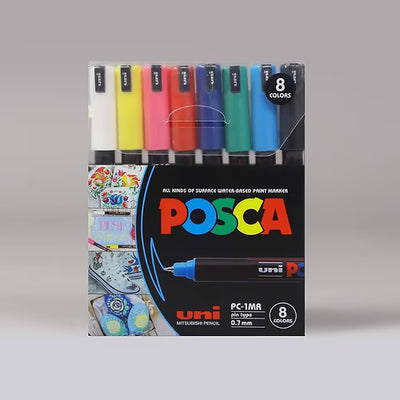 מארז 8 טושים POSCA 1MR 0.7 מ"מ - יוניבול UNI-BALL