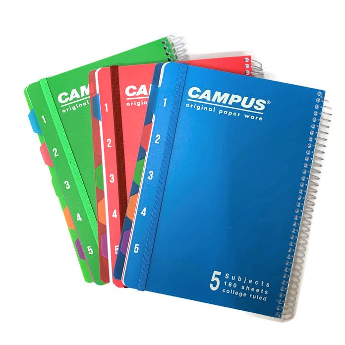 מחברת ספירלה 5 נושאים שורה עם חוצצים וגומיה CAMPUS